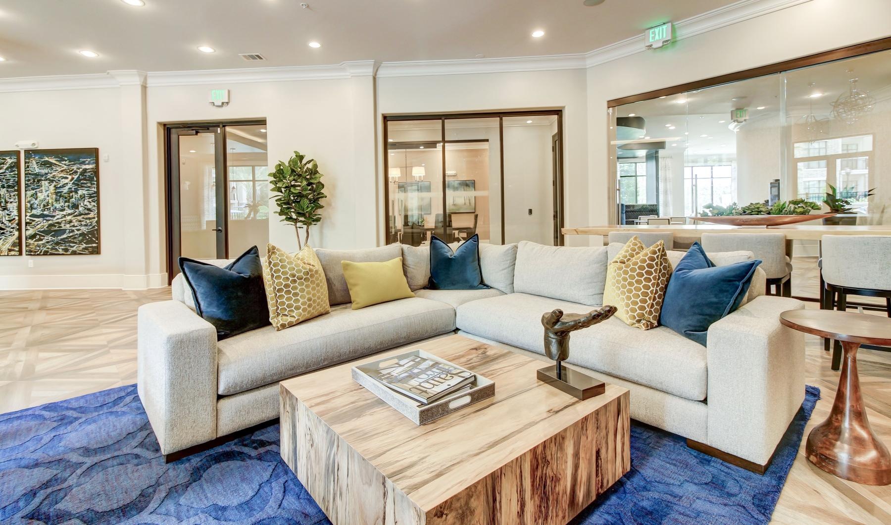 a living room with a couch and a coffee table